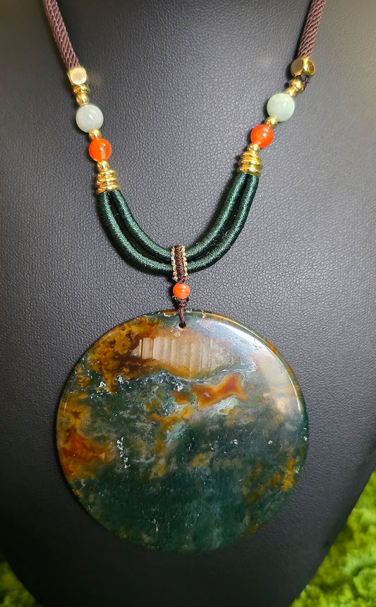 Red Moss Agate Disc Necklace B