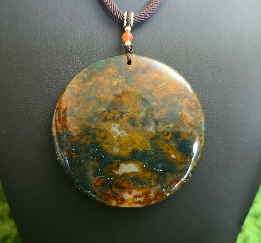 Red Moss Agate Disc Necklace C