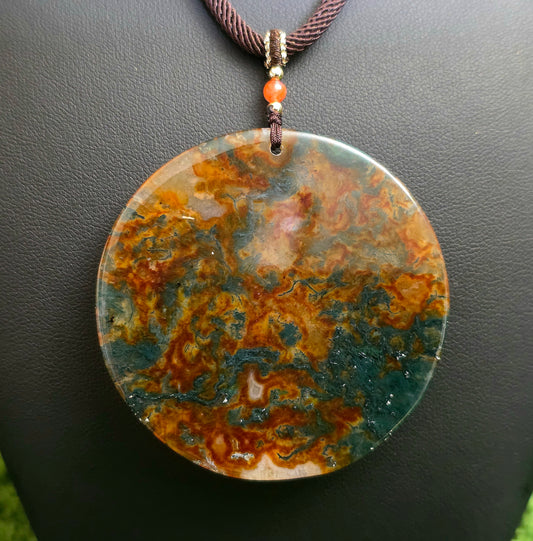 Red Moss Agate Disc Necklace C