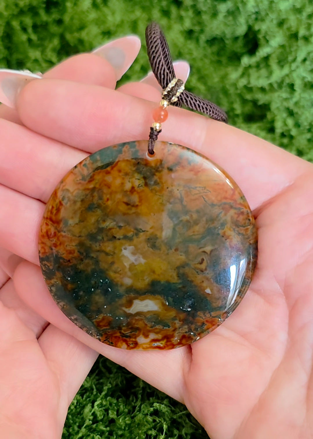 Red Moss Agate Disc Necklace C