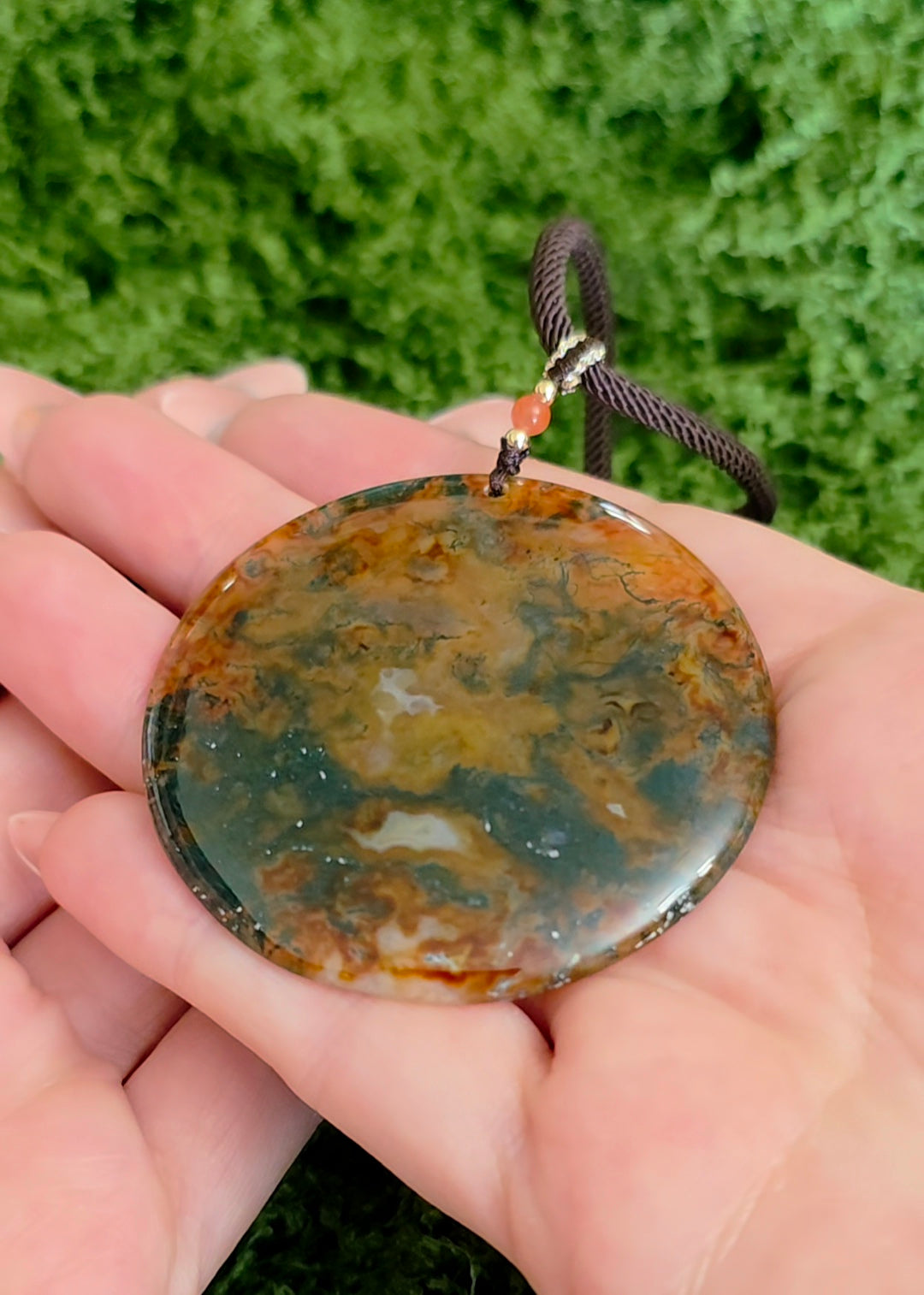 Red Moss Agate Disc Necklace C
