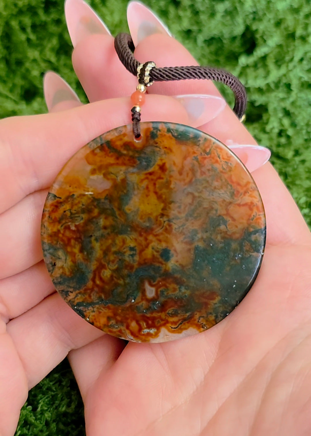 Red Moss Agate Disc Necklace C