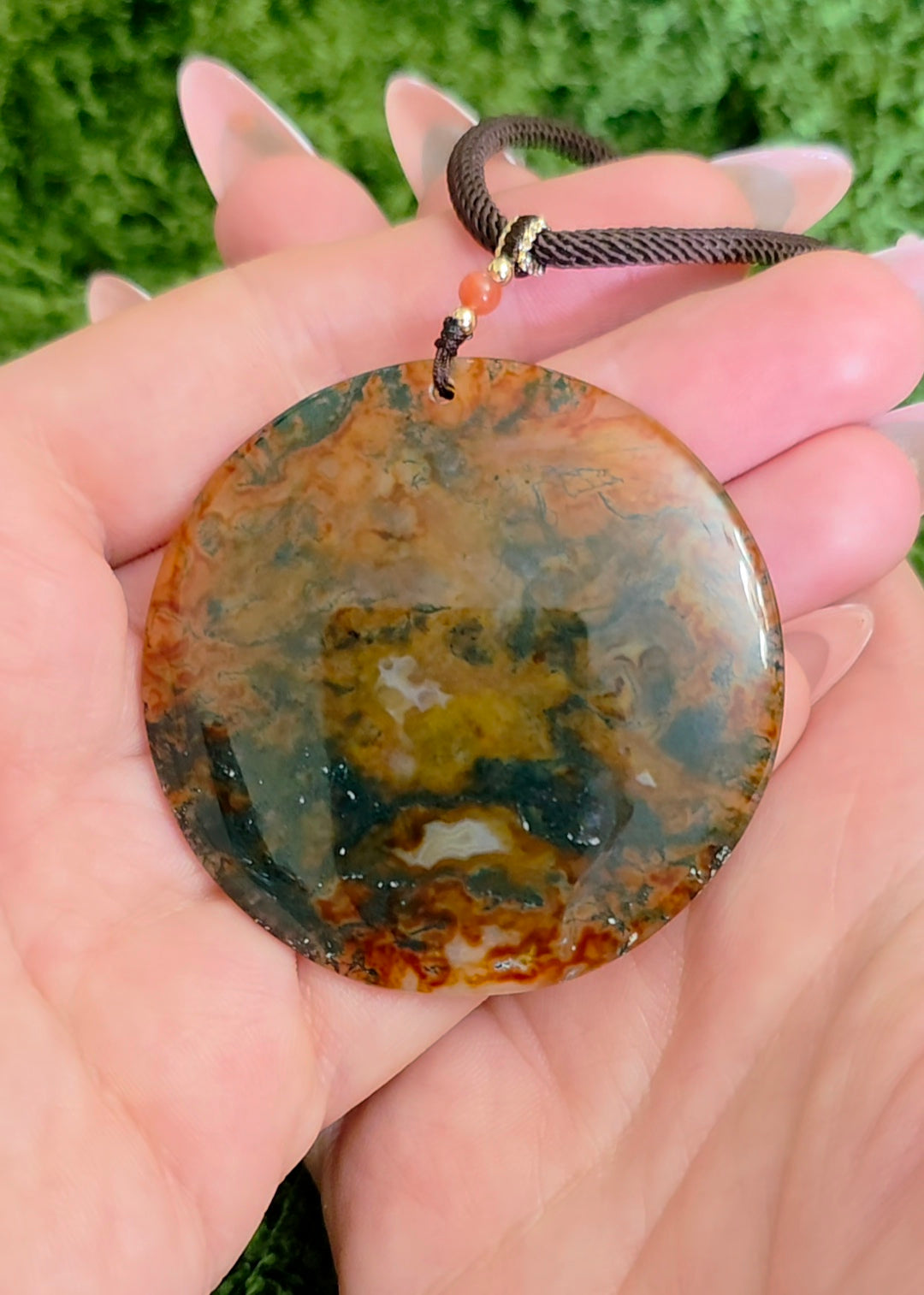 Red Moss Agate Disc Necklace C