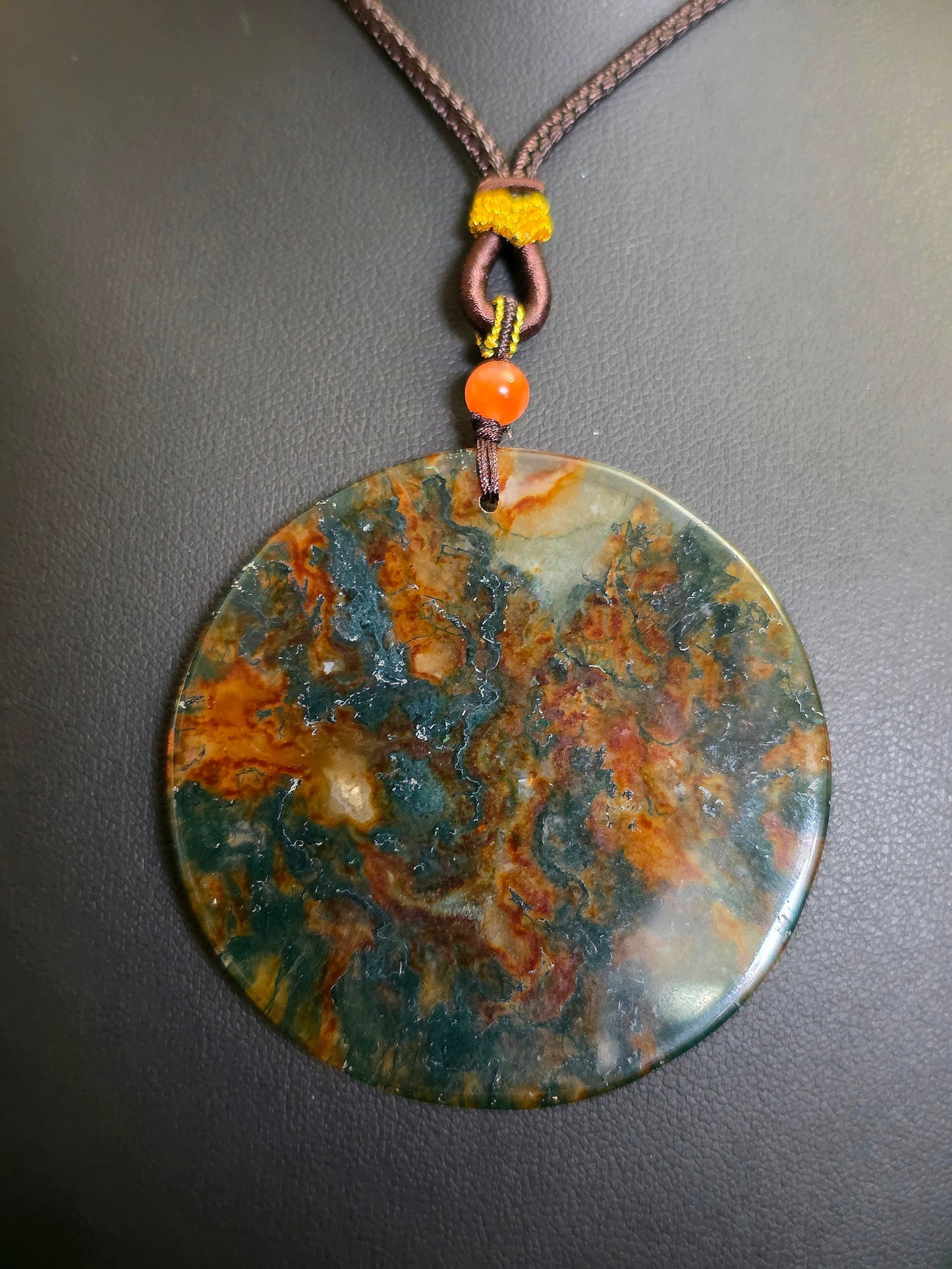 Red Moss Agate Disc Necklace D