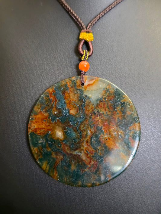 Red Moss Agate Disc Necklace D