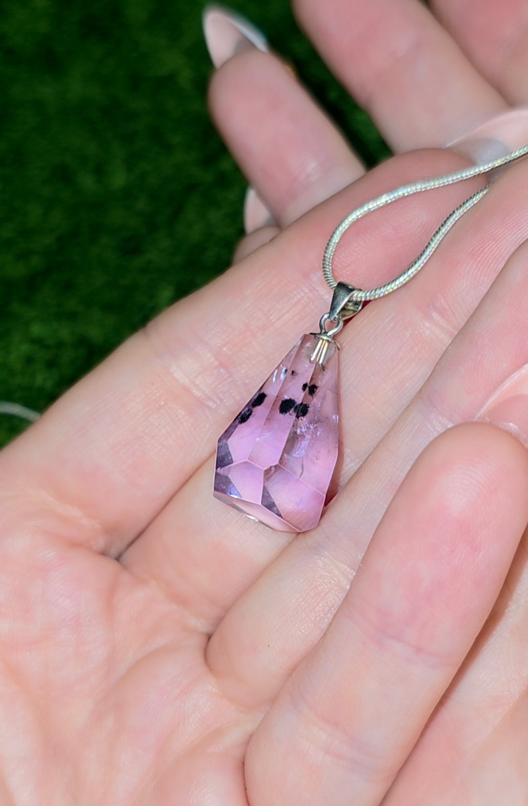Hollandite in Amethyst Pendant