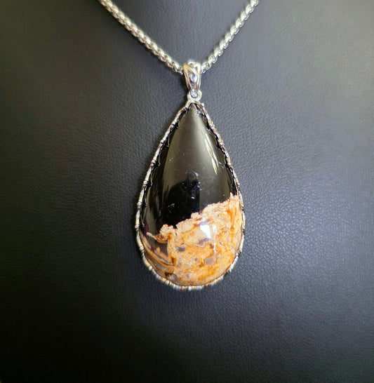 Fossilized Palm Root Teardrop Pendant B