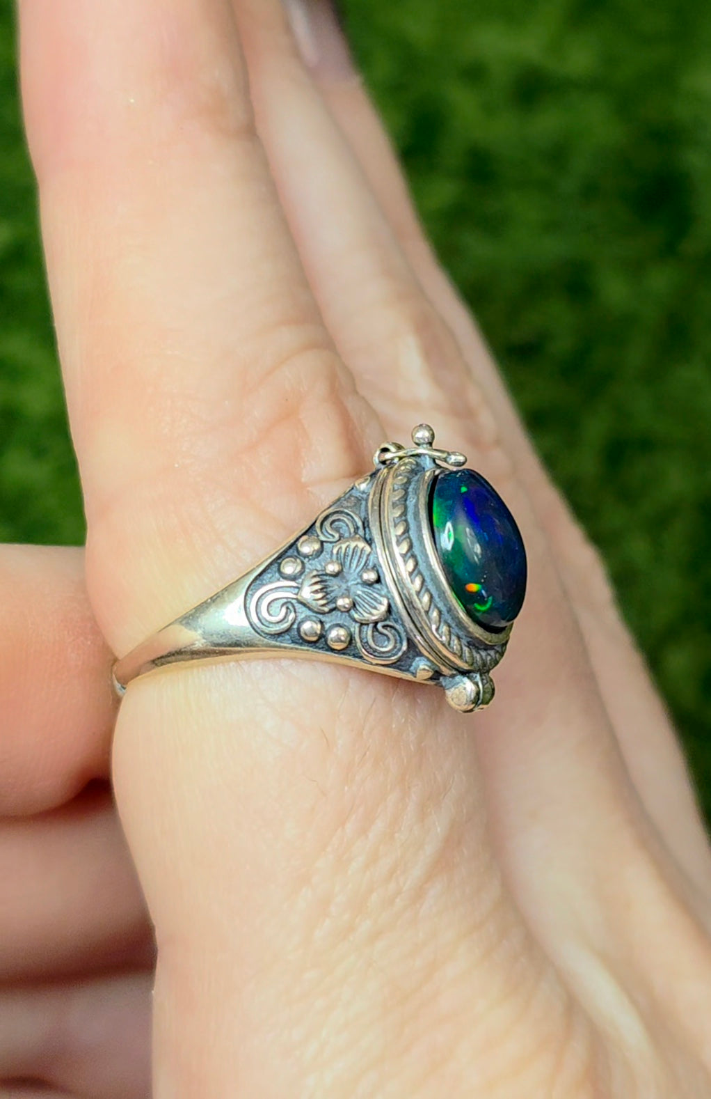 Black Opal Poison Ring