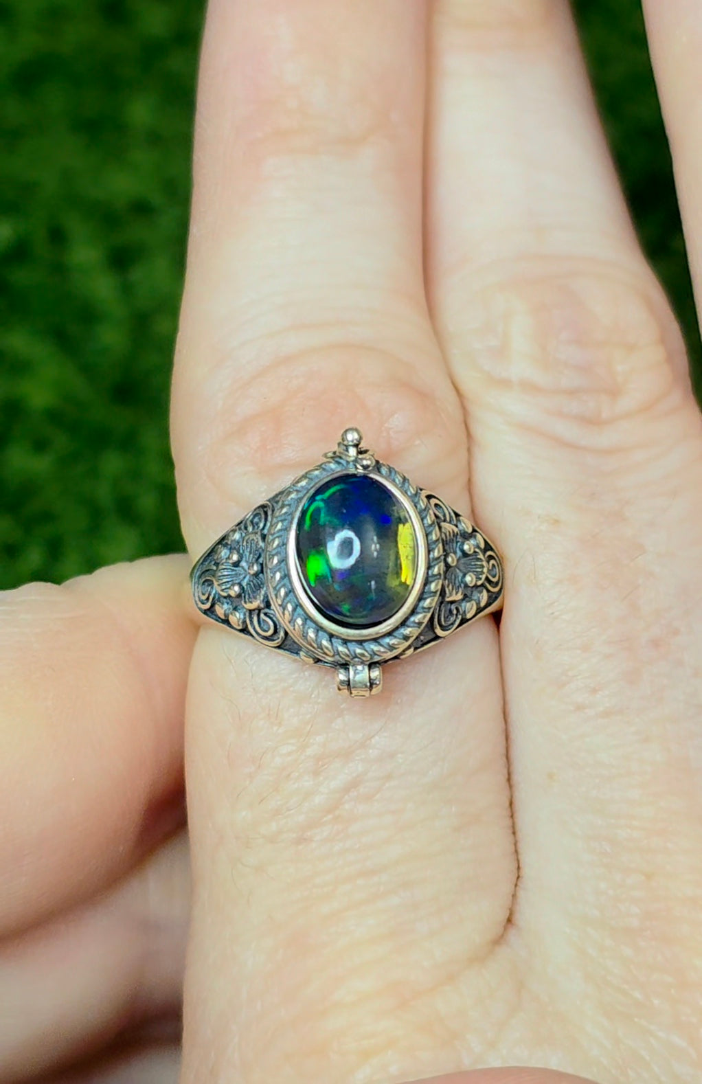 Black Opal Poison Ring