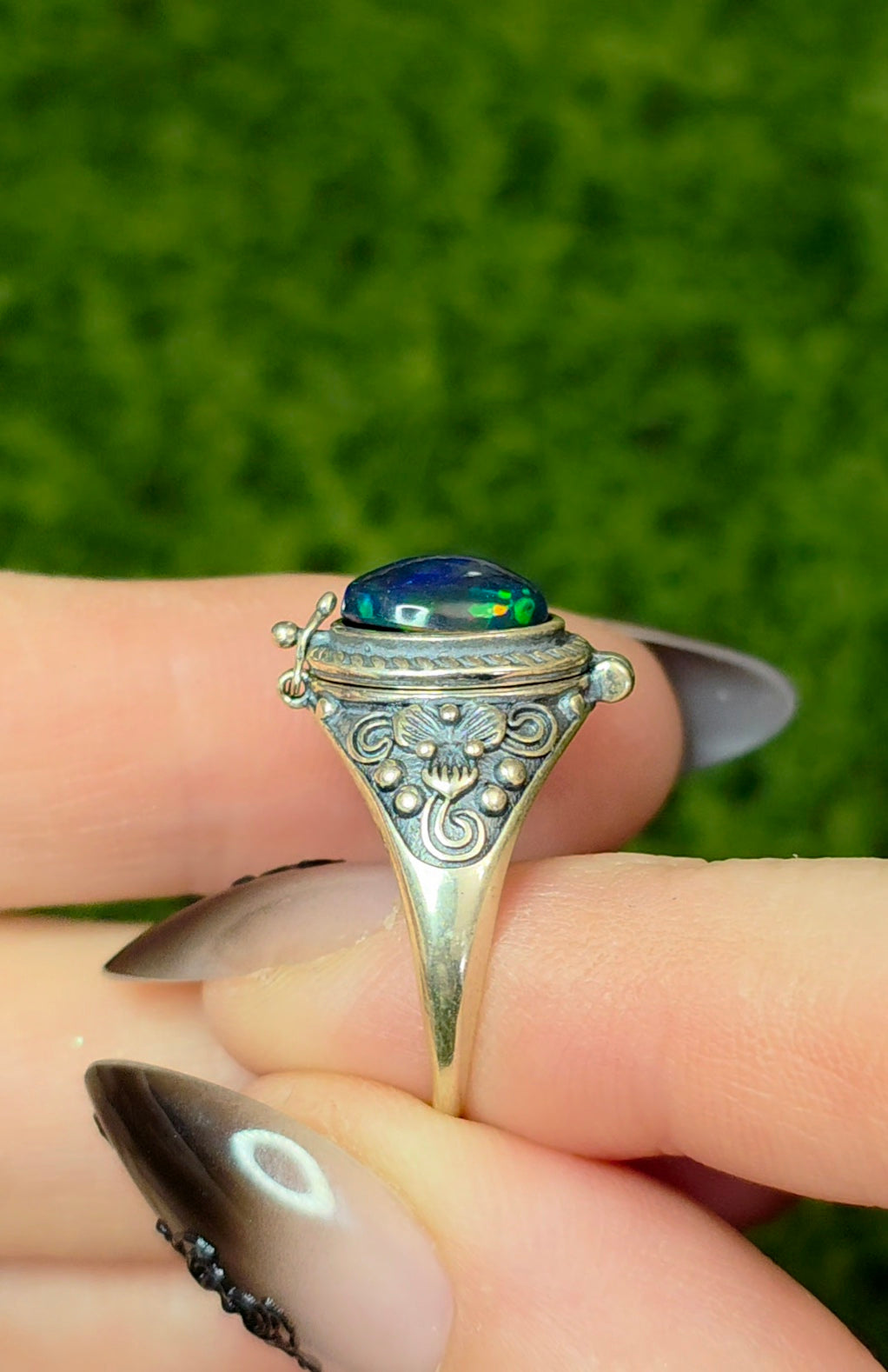 Black Opal Poison Ring