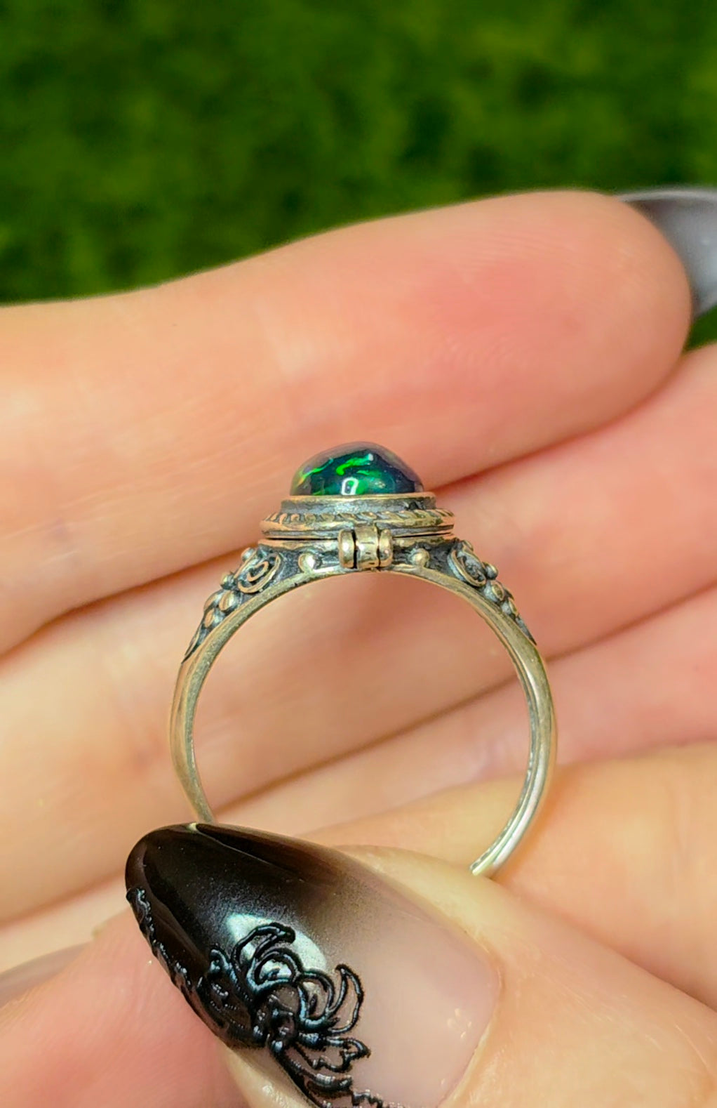 Black Opal Poison Ring