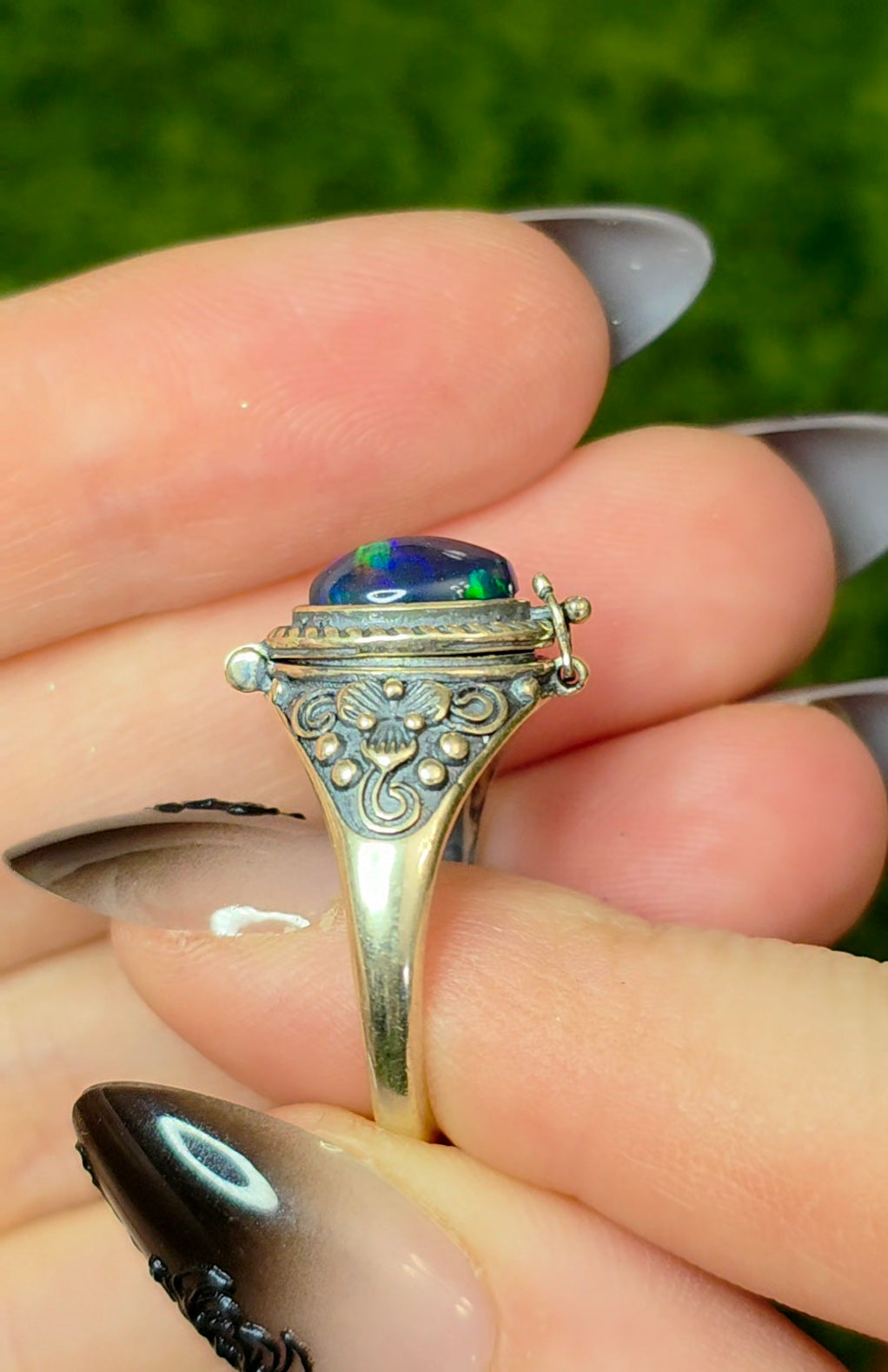 Black Opal Poison Ring
