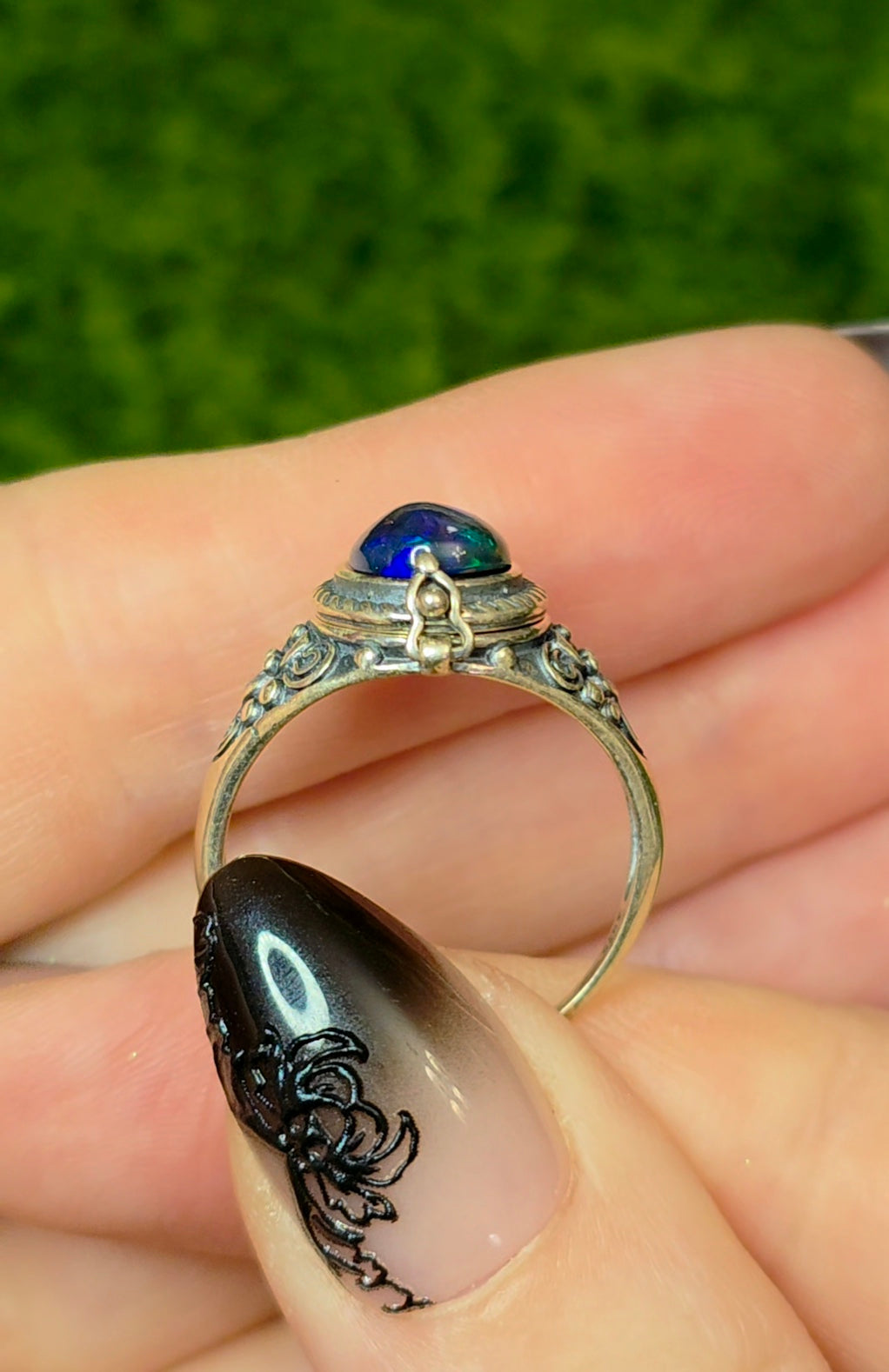 Black Opal Poison Ring