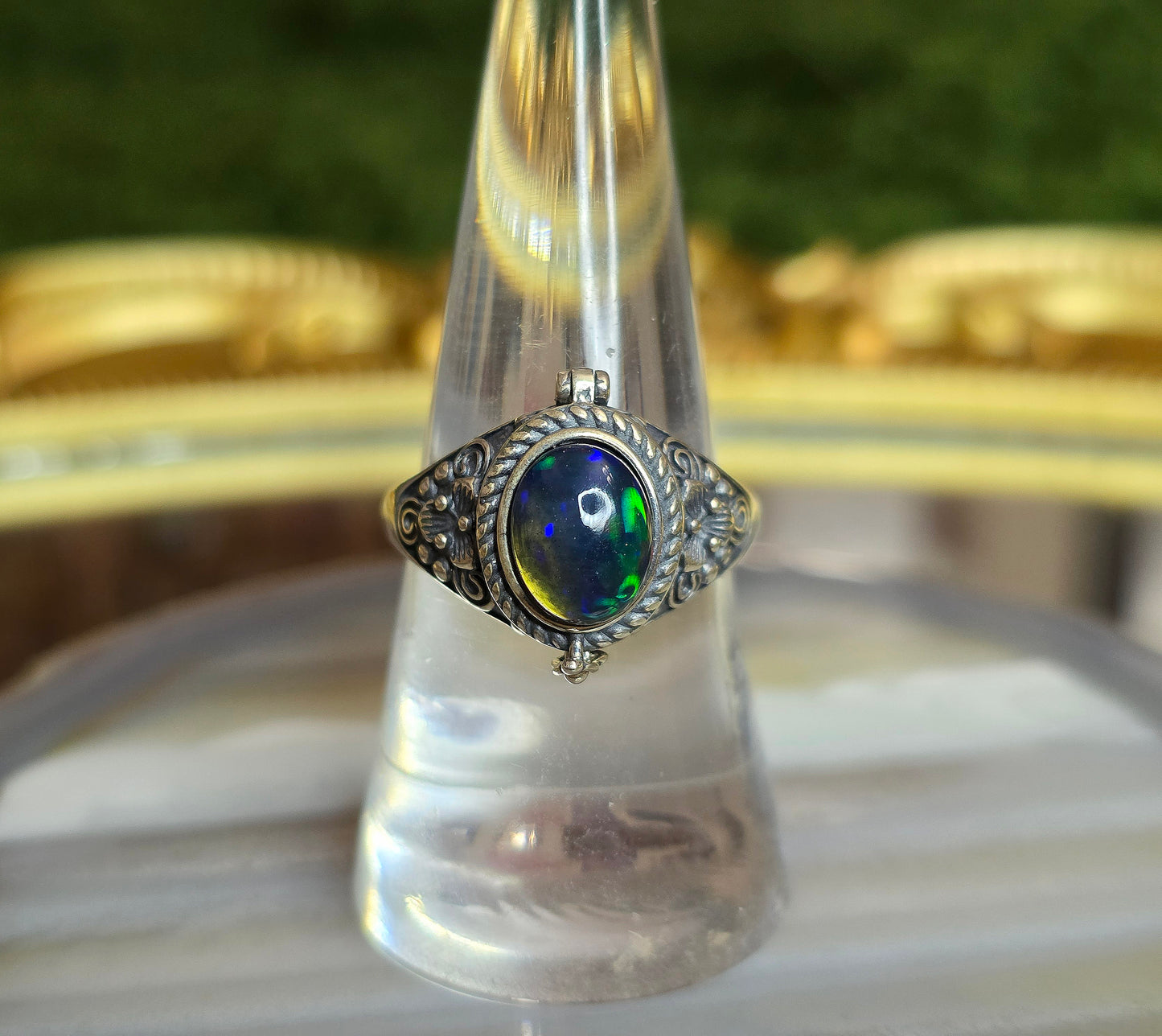 Black Opal Poison Ring