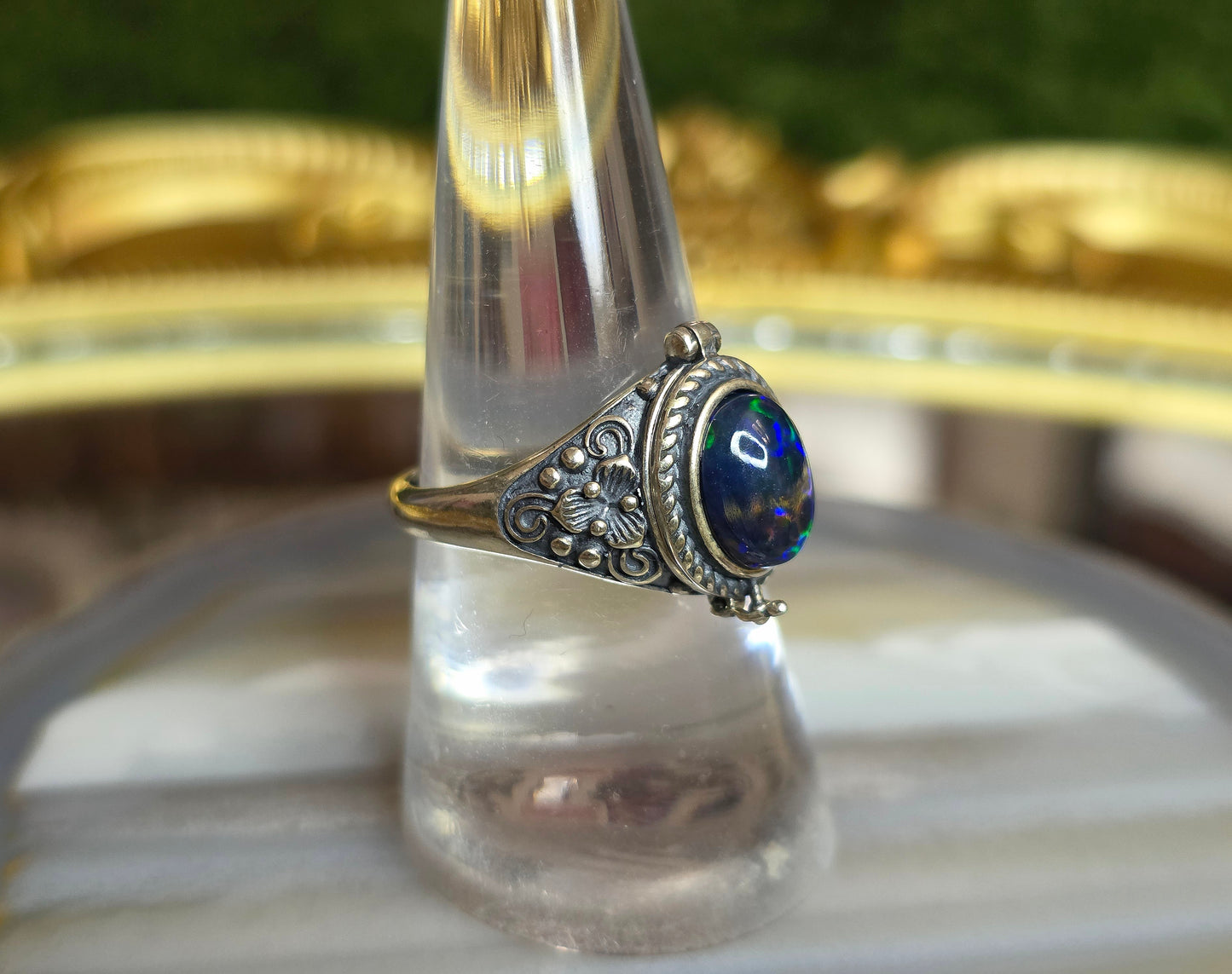 Black Opal Poison Ring