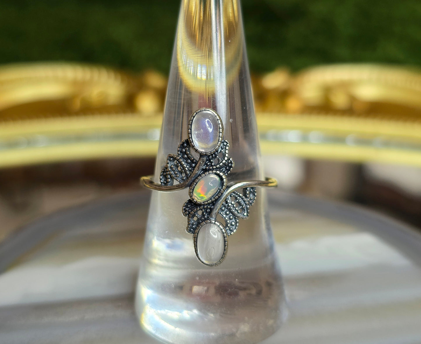 Rainbow Moonstone and Opal Ring