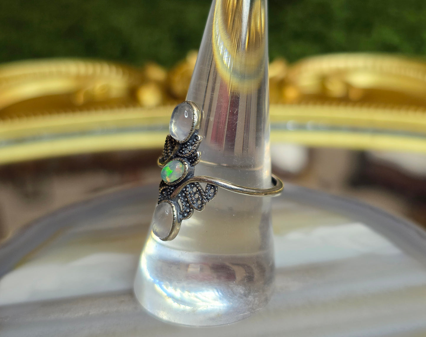 Rainbow Moonstone and Opal Ring