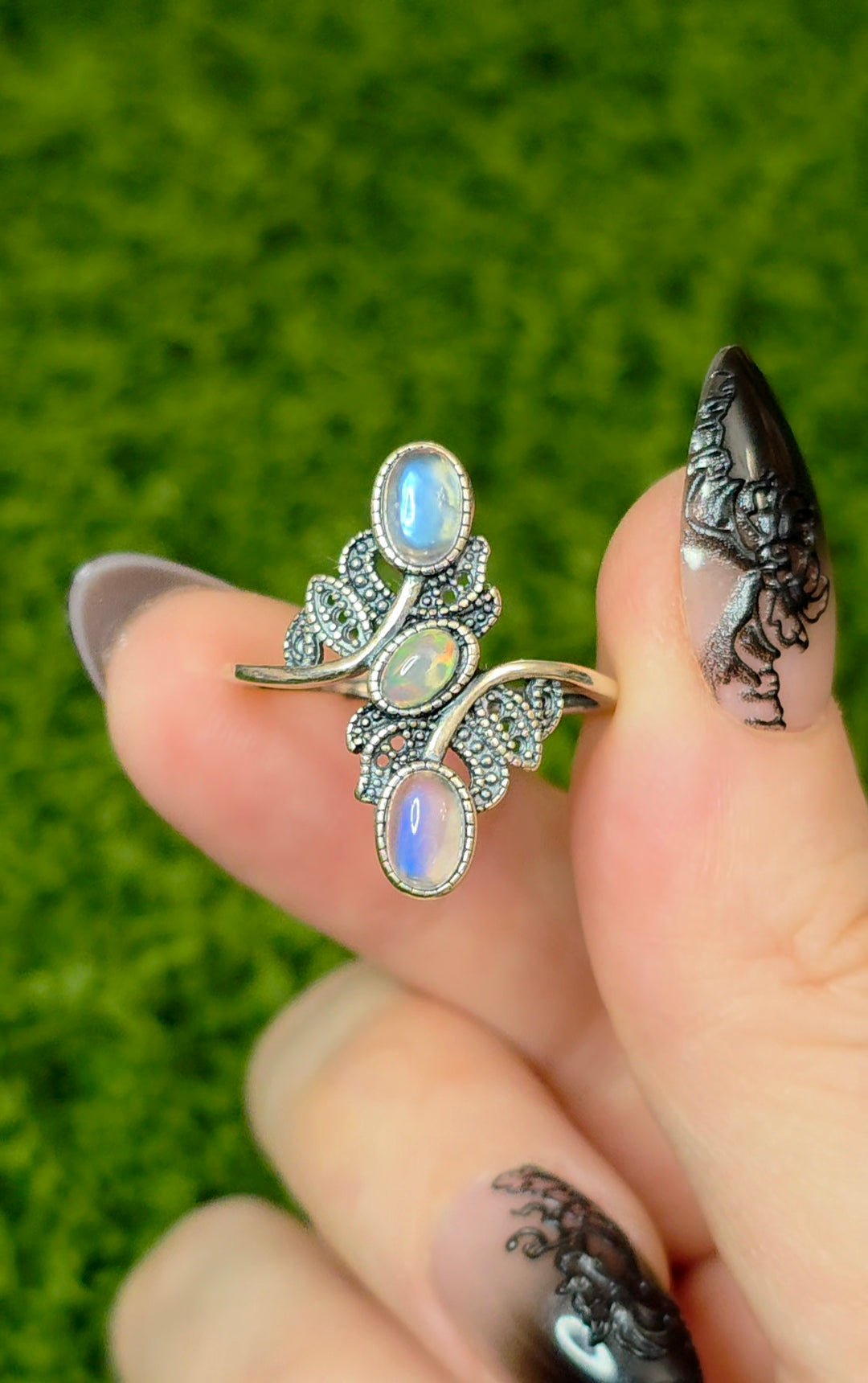 Rainbow Moonstone and Opal Ring