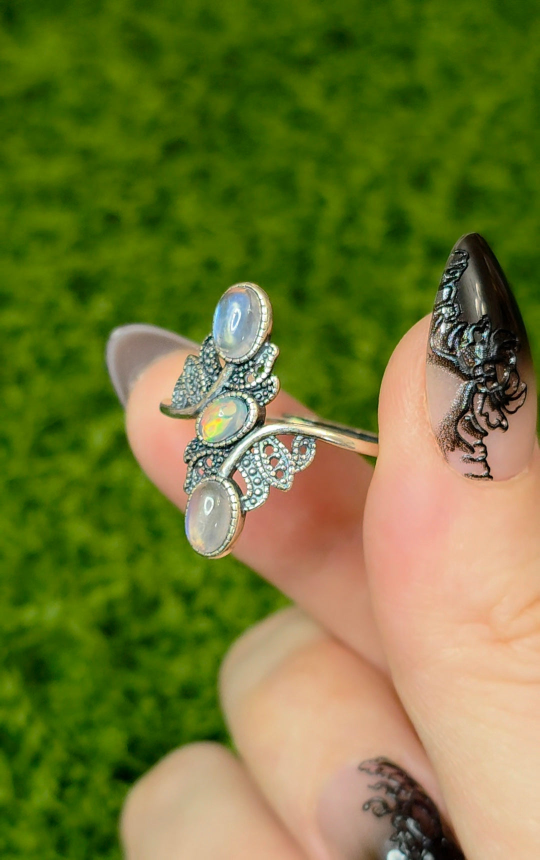 Rainbow Moonstone and Opal Ring