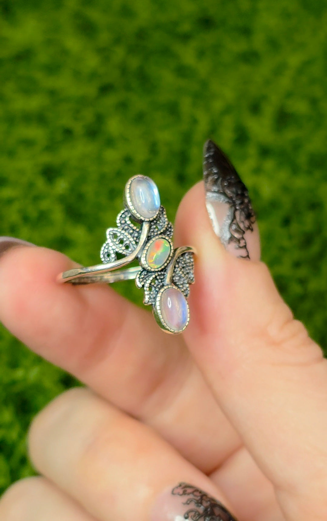 Rainbow Moonstone and Opal Ring
