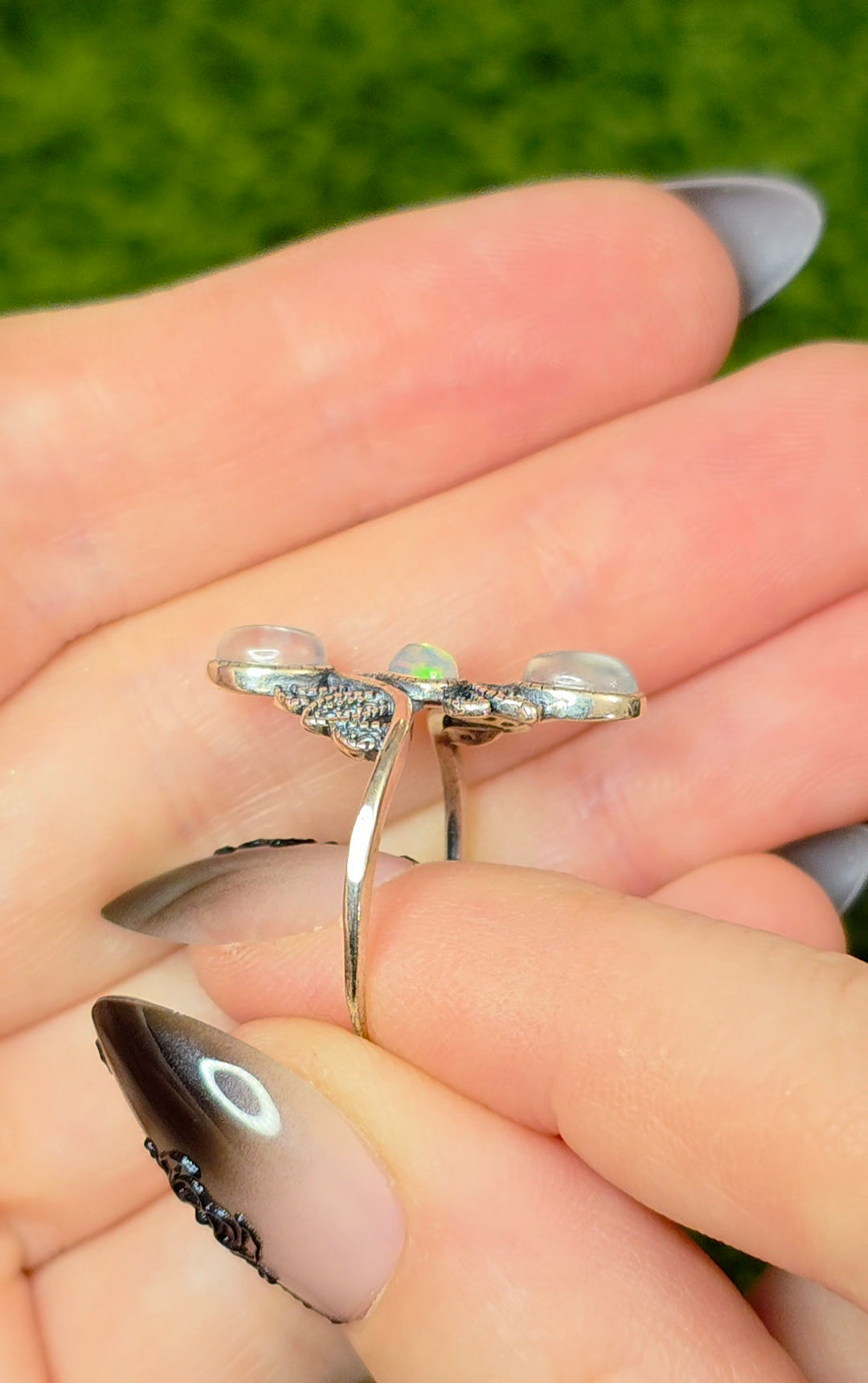 Rainbow Moonstone and Opal Ring