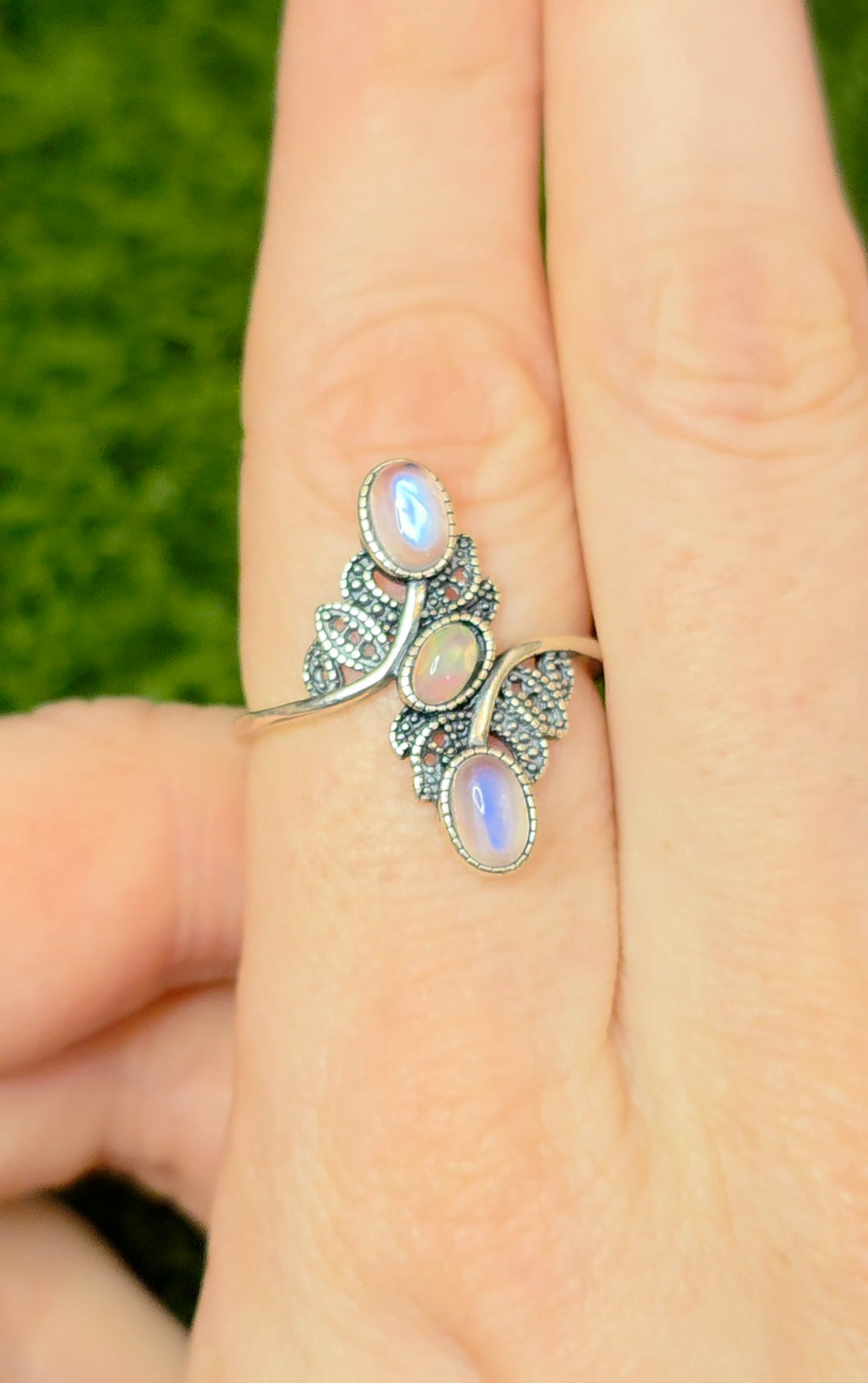 Rainbow Moonstone and Opal Ring