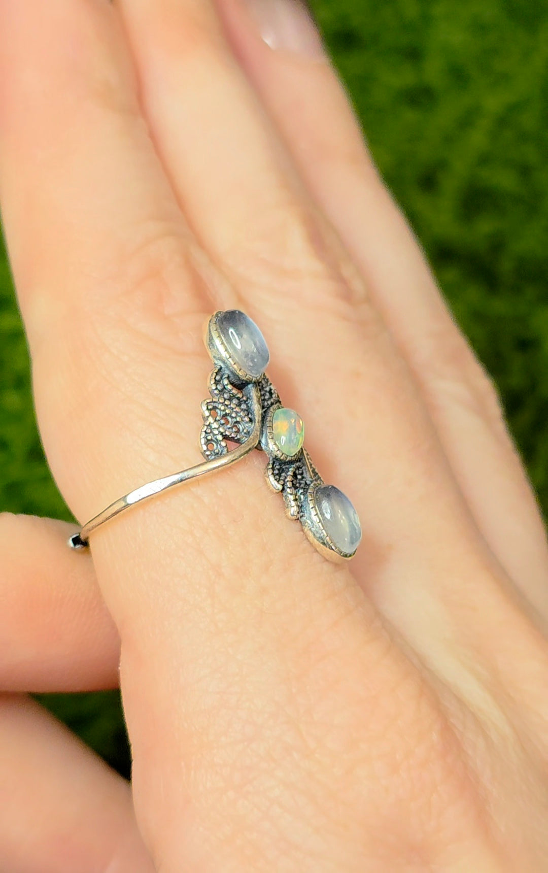Rainbow Moonstone and Opal Ring