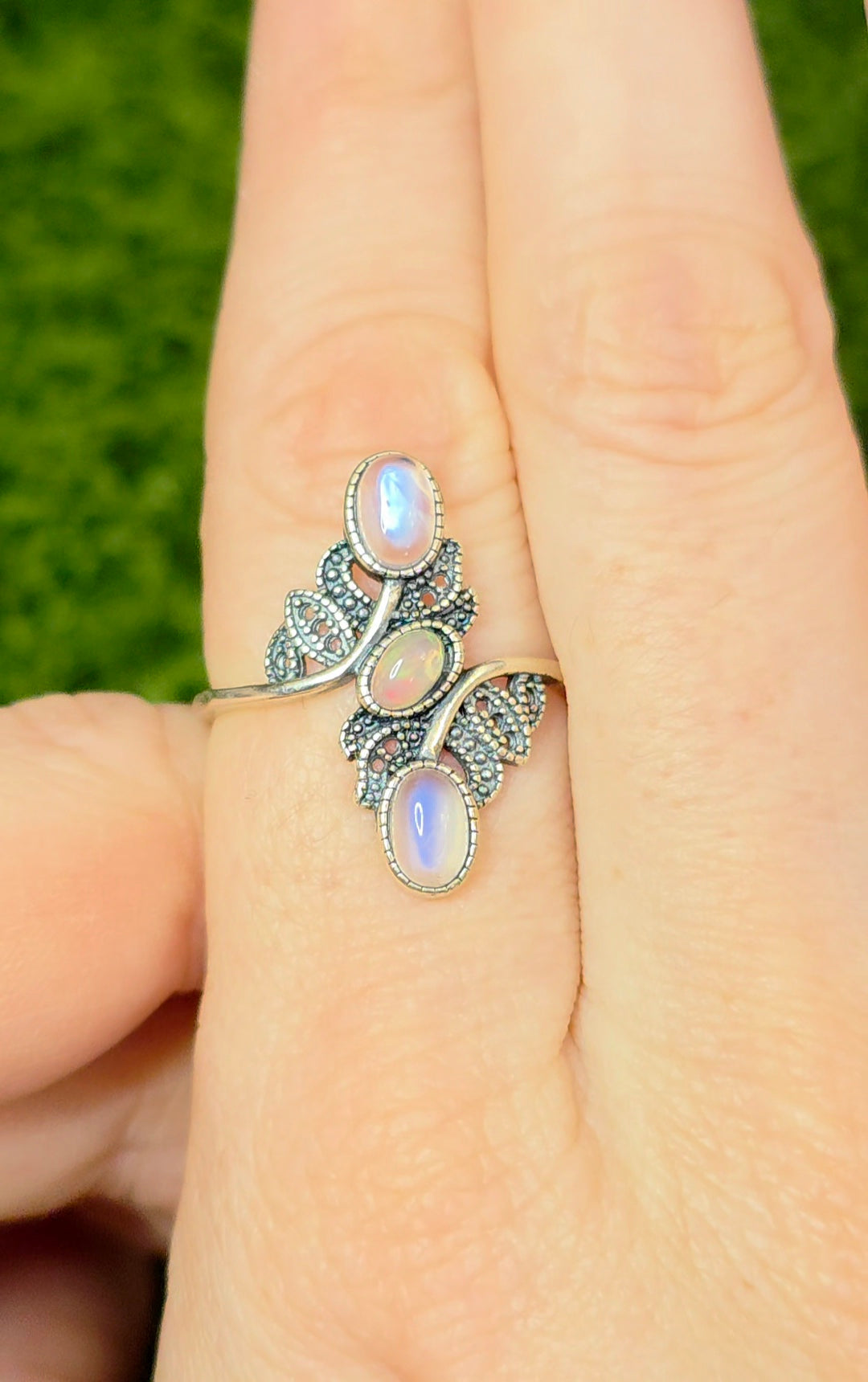 Rainbow Moonstone and Opal Ring
