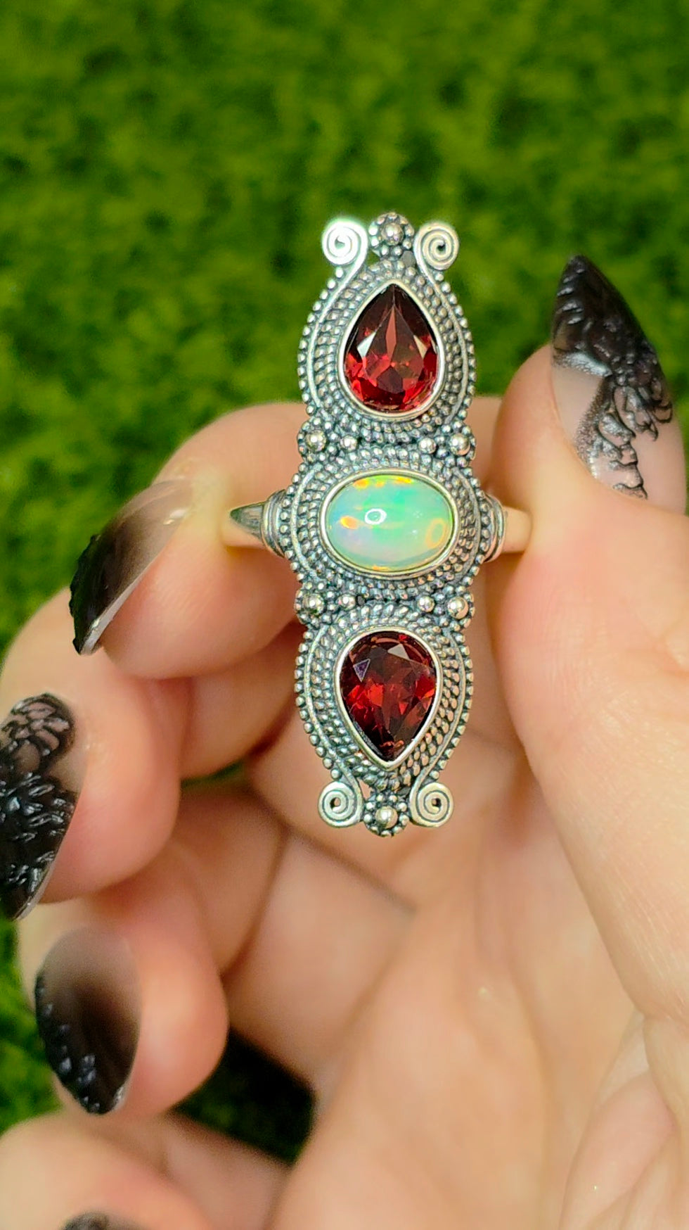 Garnet and White Opal Ring