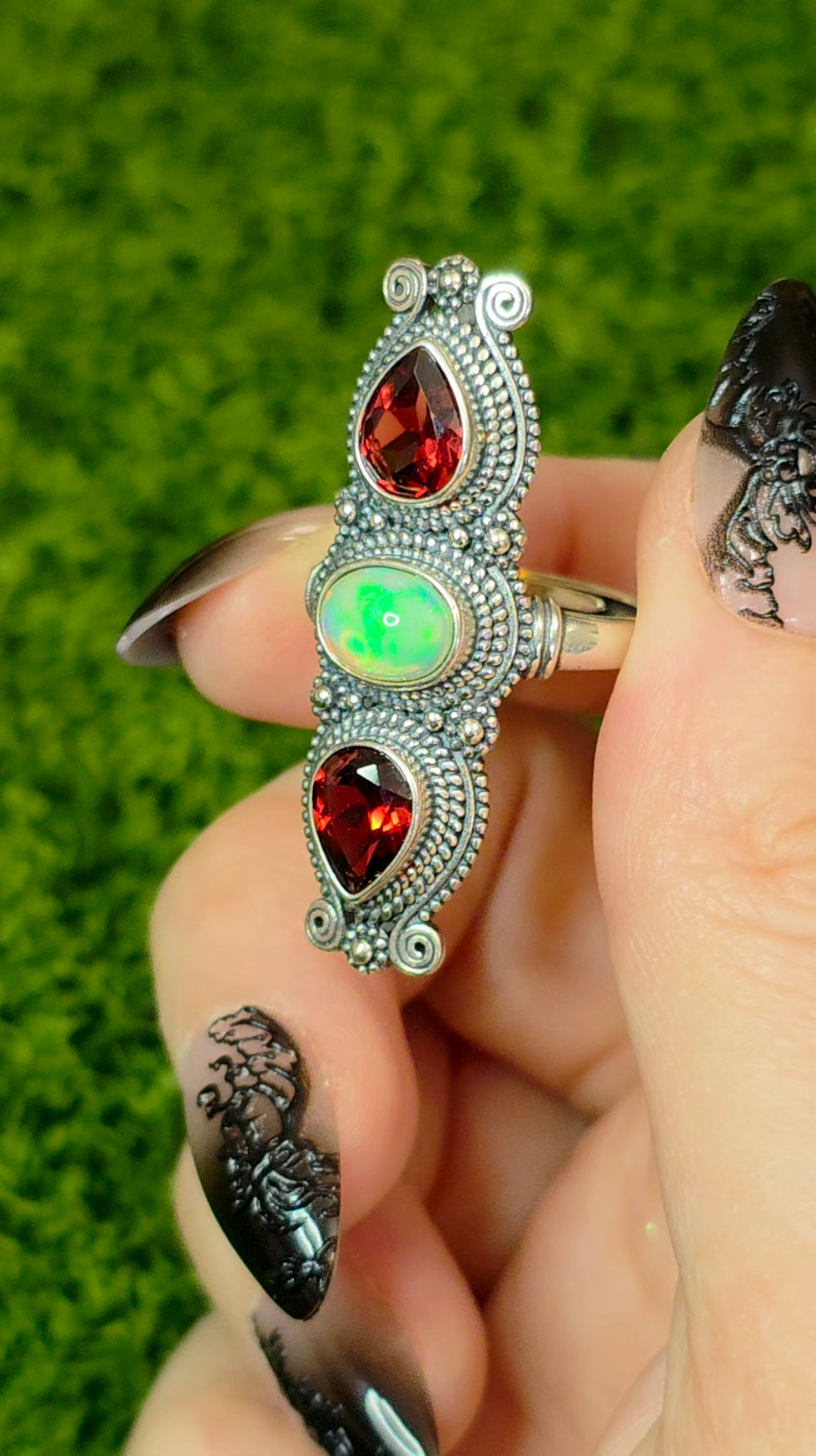 Garnet and White Opal Ring