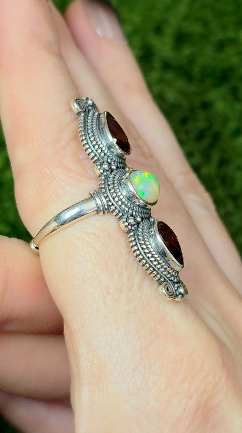 Garnet and White Opal Ring