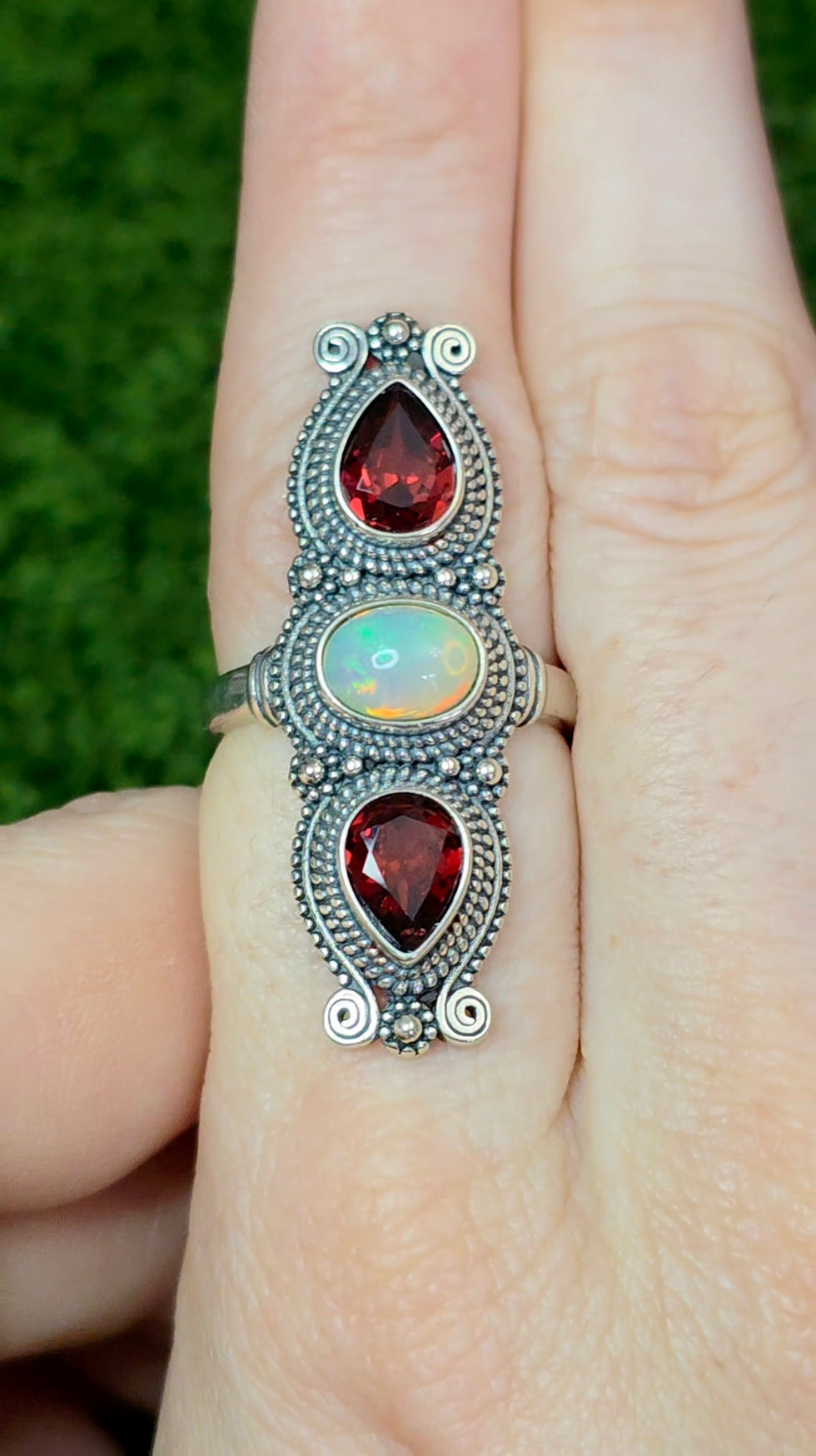 Garnet and White Opal Ring
