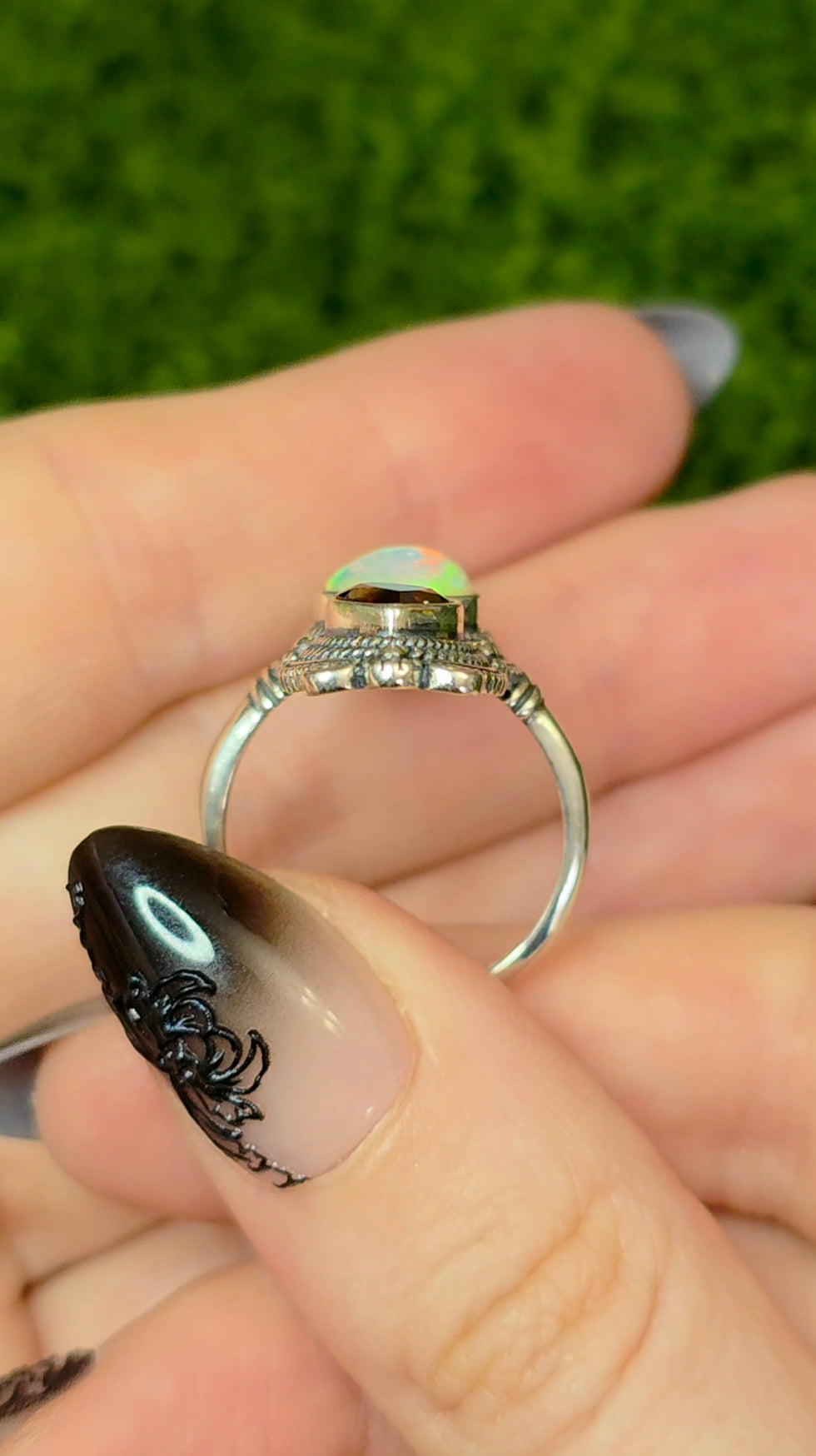Garnet and White Opal Ring