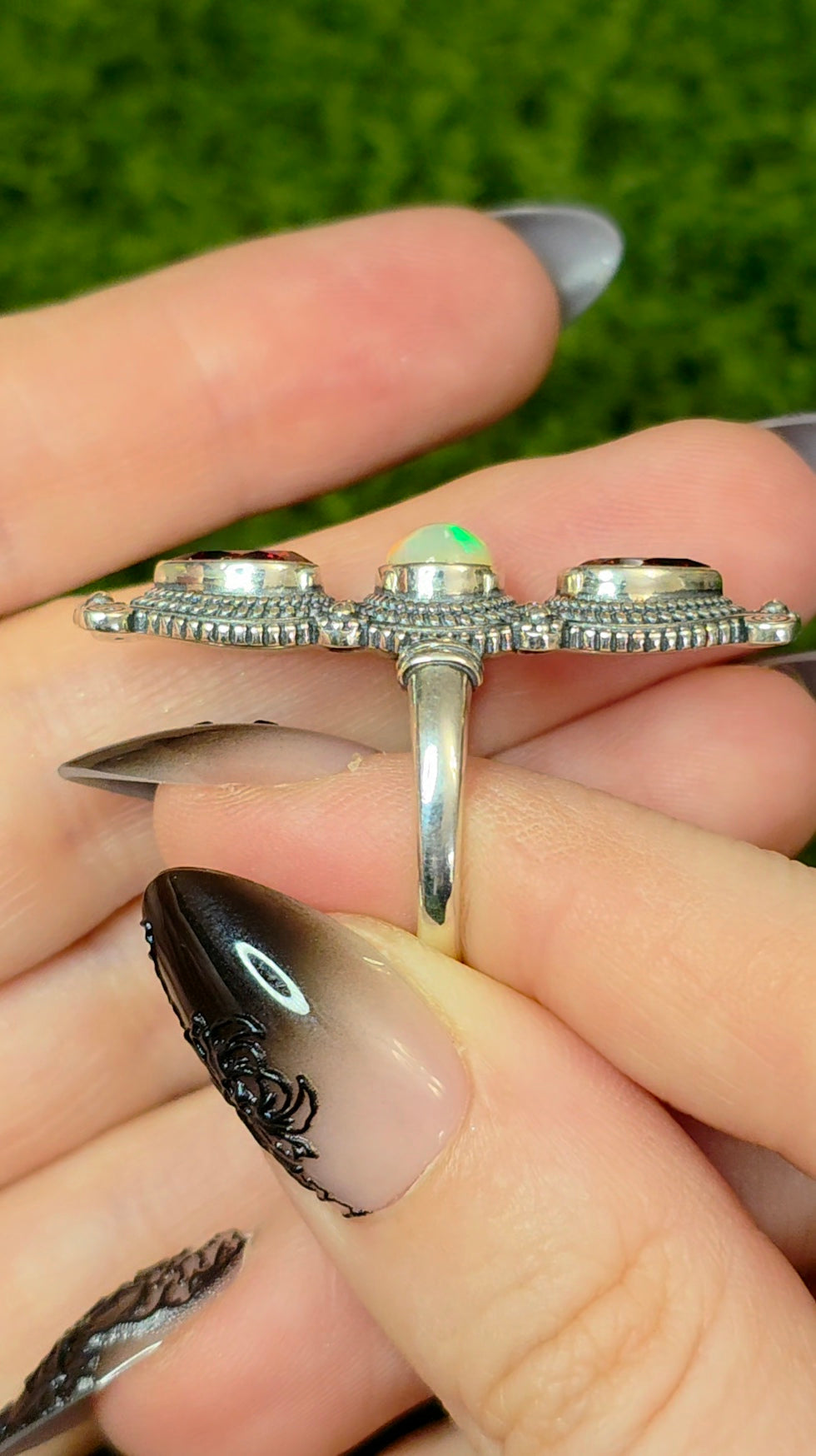 Garnet and White Opal Ring