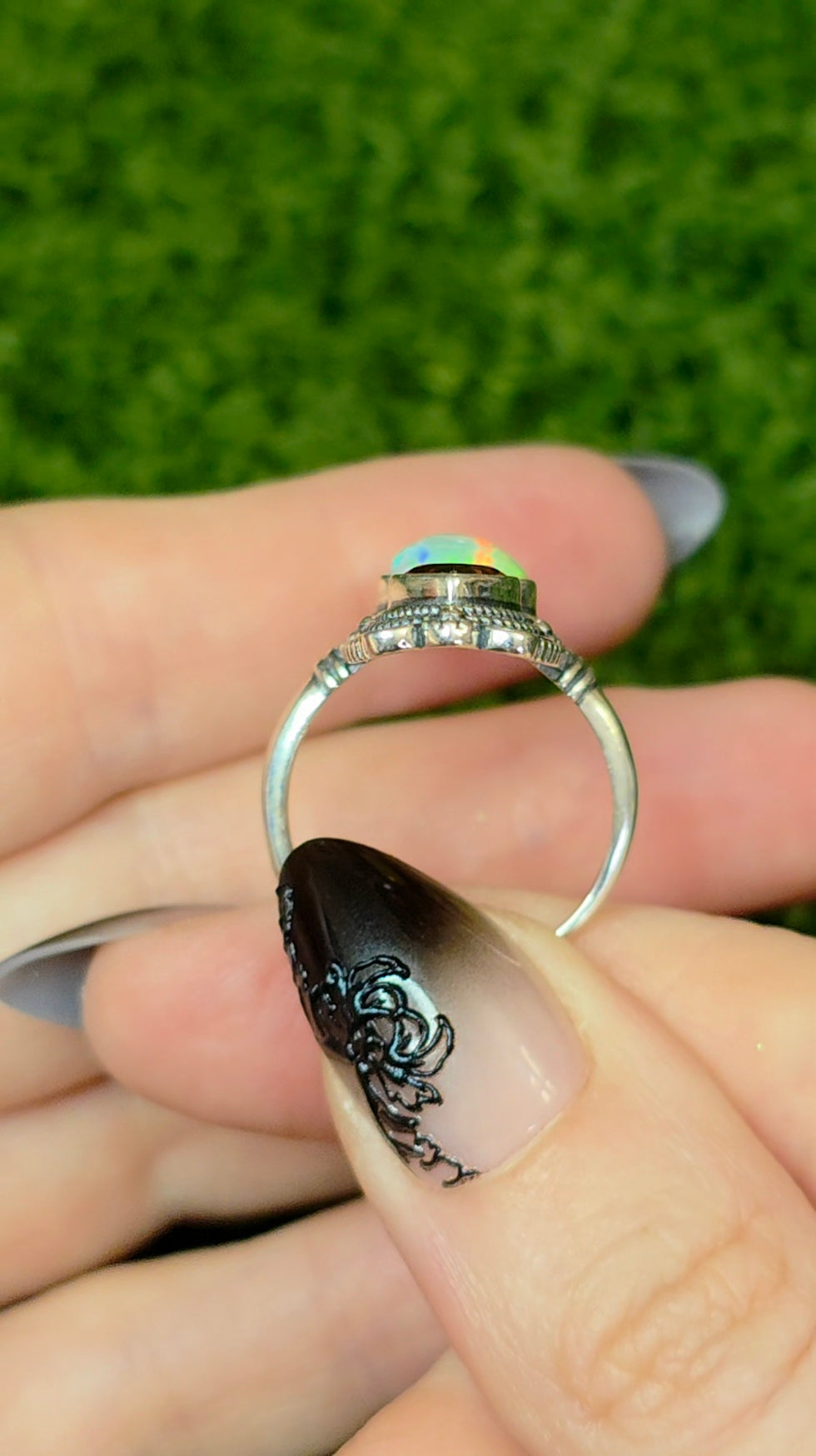 Garnet and White Opal Ring