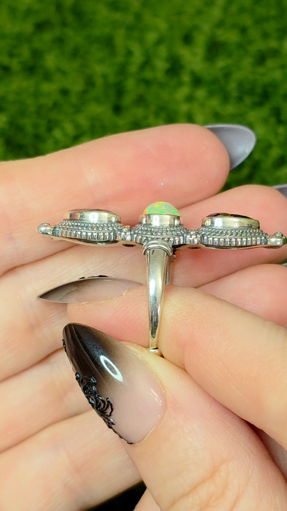 Garnet and White Opal Ring