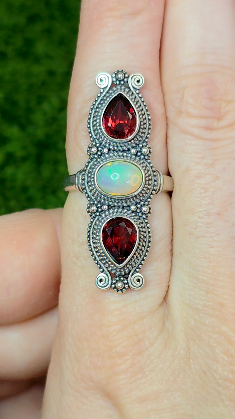 Garnet and White Opal Ring