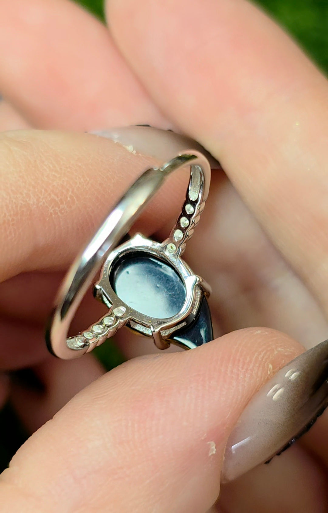 Assymetrical Green Baltic Amber Ring