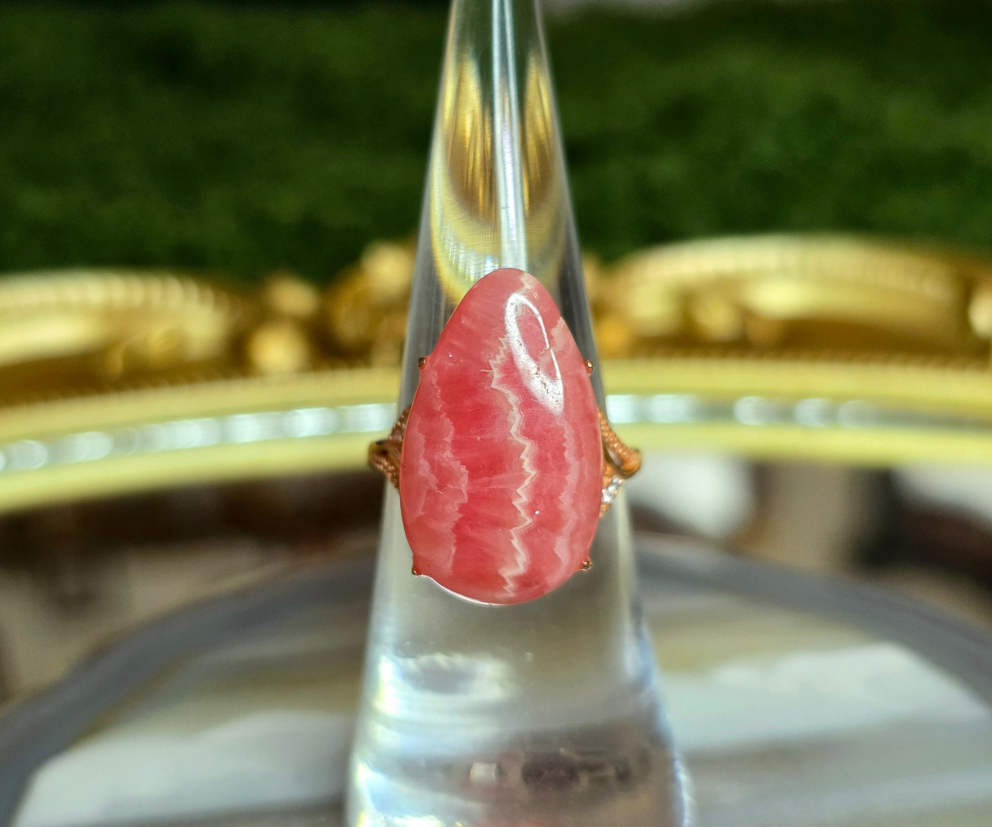 Rhodochrosite Rose Gold Teardrop Ring