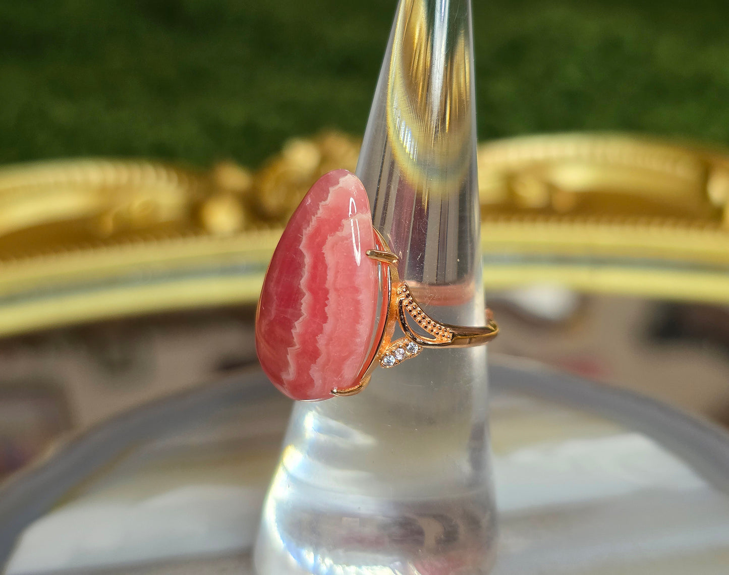 Rhodochrosite Rose Gold Teardrop Ring