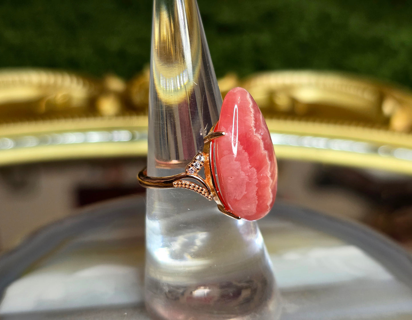 Rhodochrosite Rose Gold Teardrop Ring
