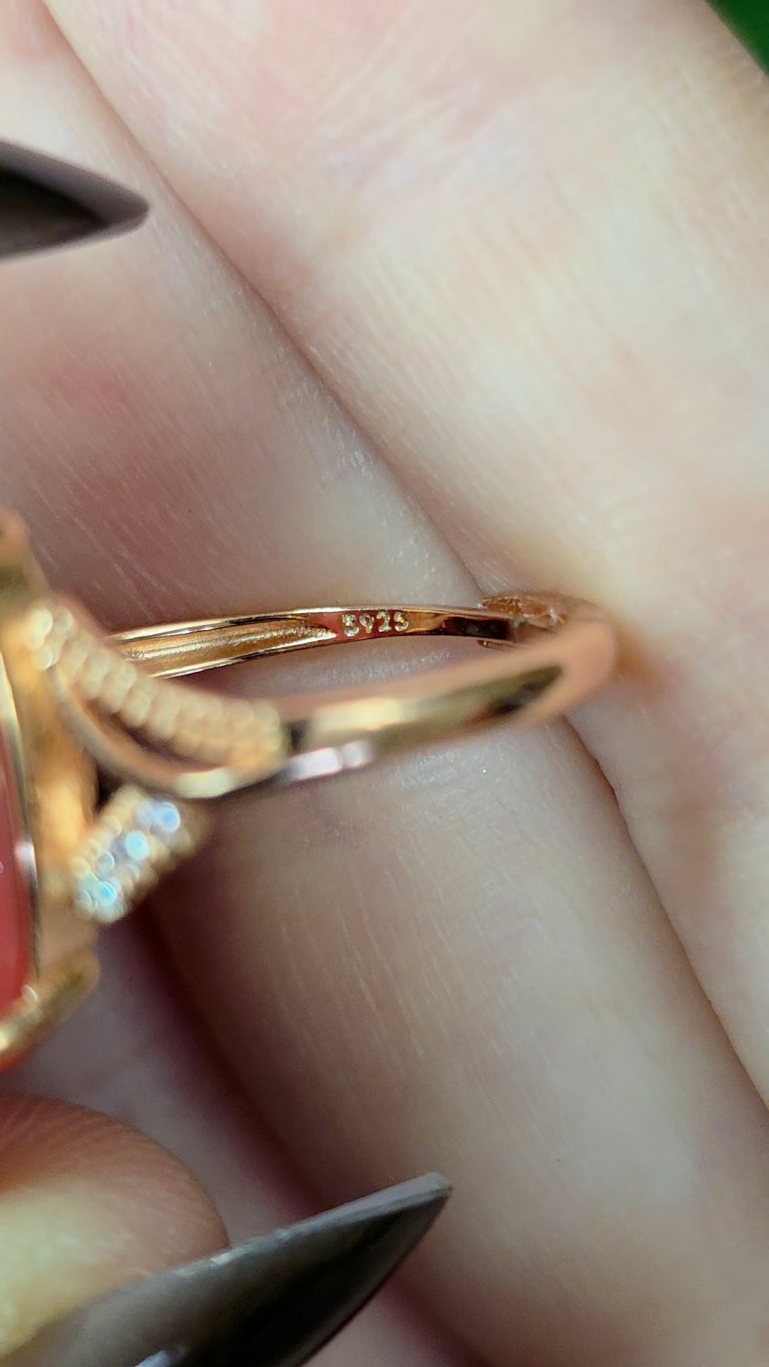 Rhodochrosite Rose Gold Teardrop Ring