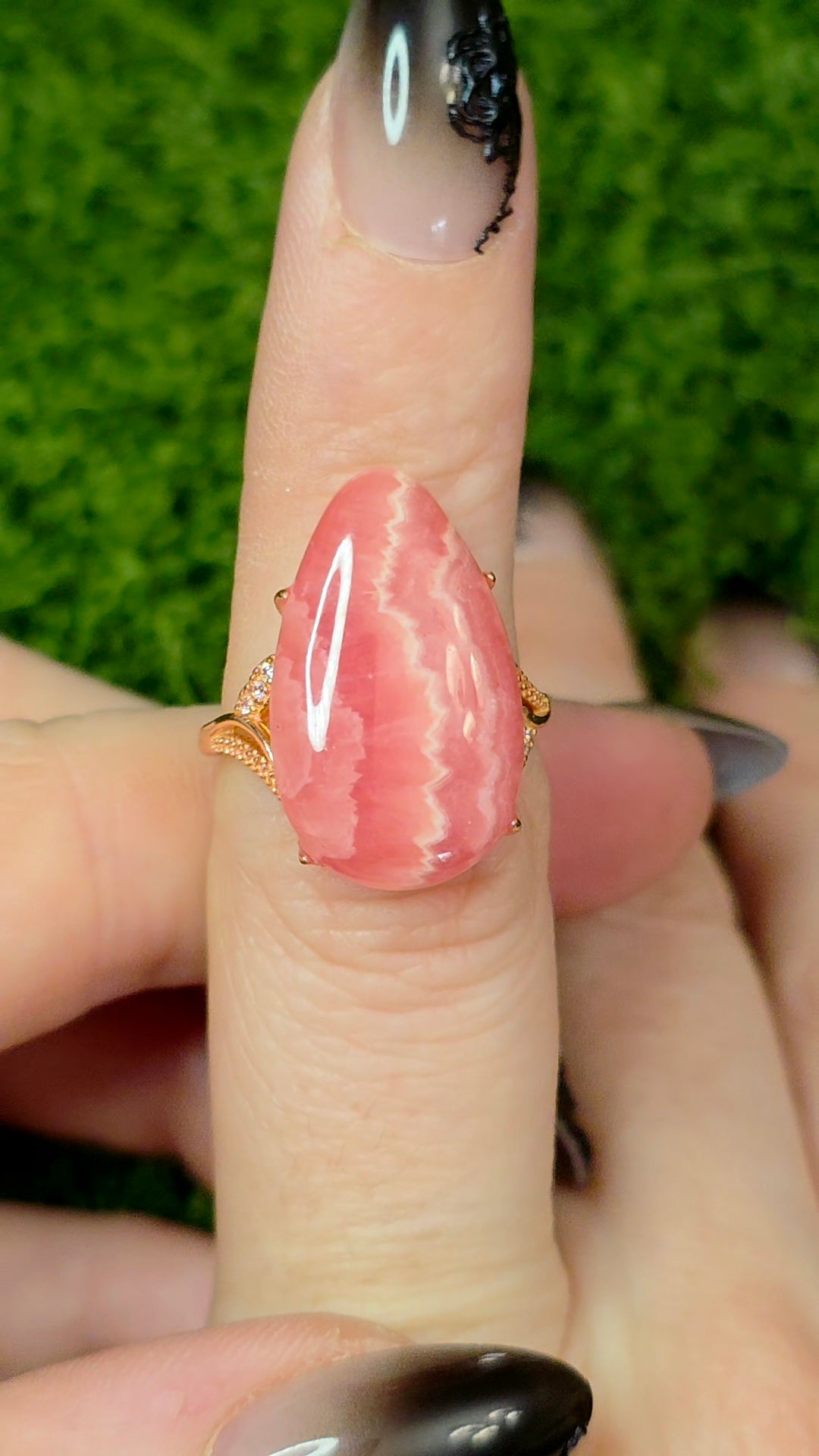 Rhodochrosite Rose Gold Teardrop Ring