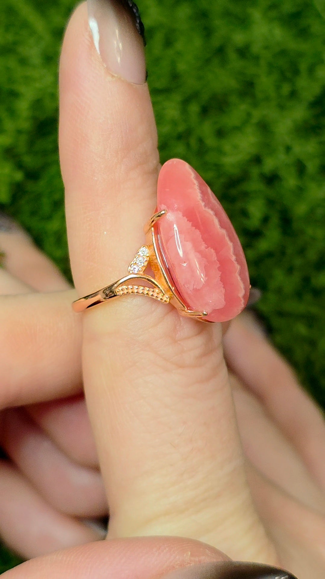 Rhodochrosite Rose Gold Teardrop Ring