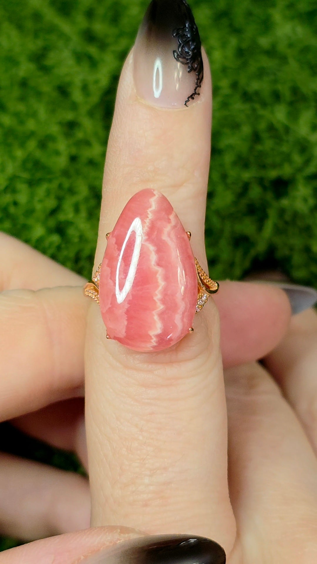 Rhodochrosite Rose Gold Teardrop Ring