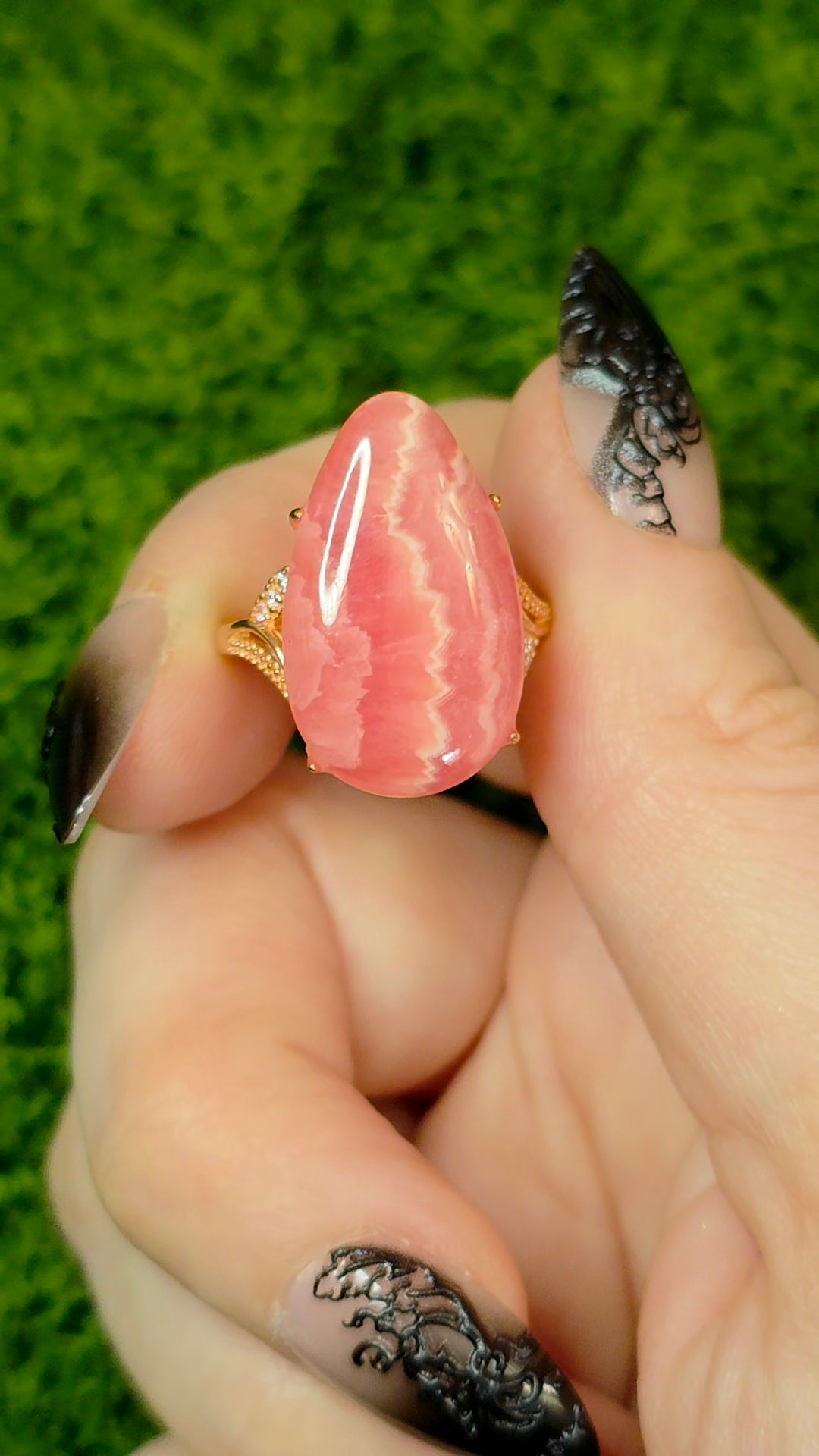 Rhodochrosite Rose Gold Teardrop Ring
