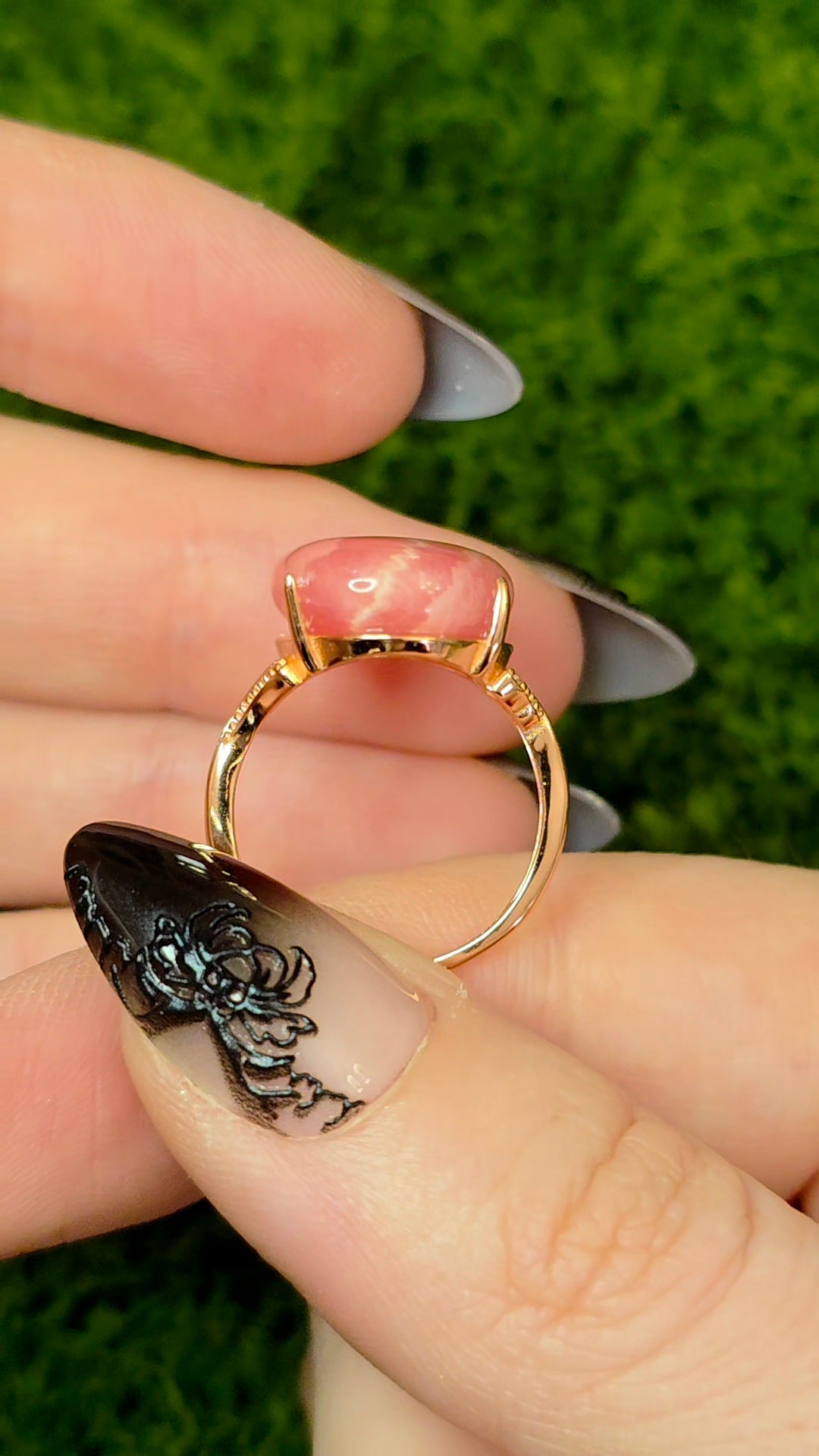 Rhodochrosite Rose Gold Teardrop Ring