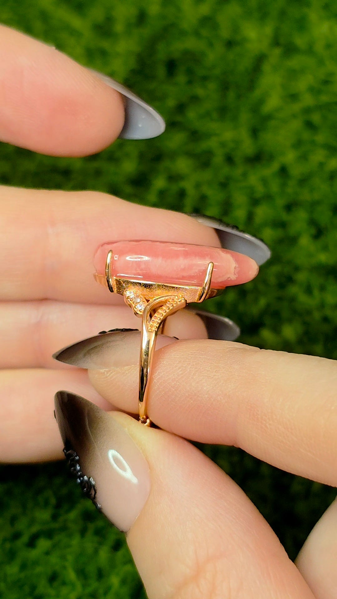 Rhodochrosite Rose Gold Teardrop Ring