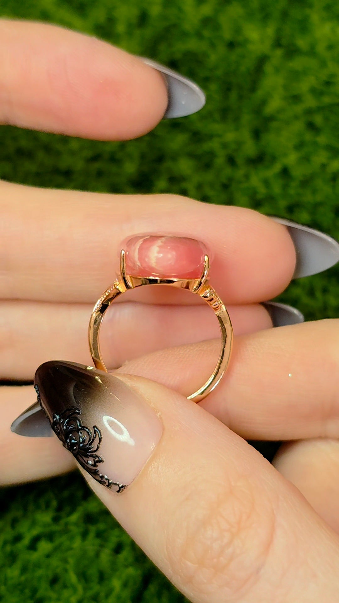 Rhodochrosite Rose Gold Teardrop Ring