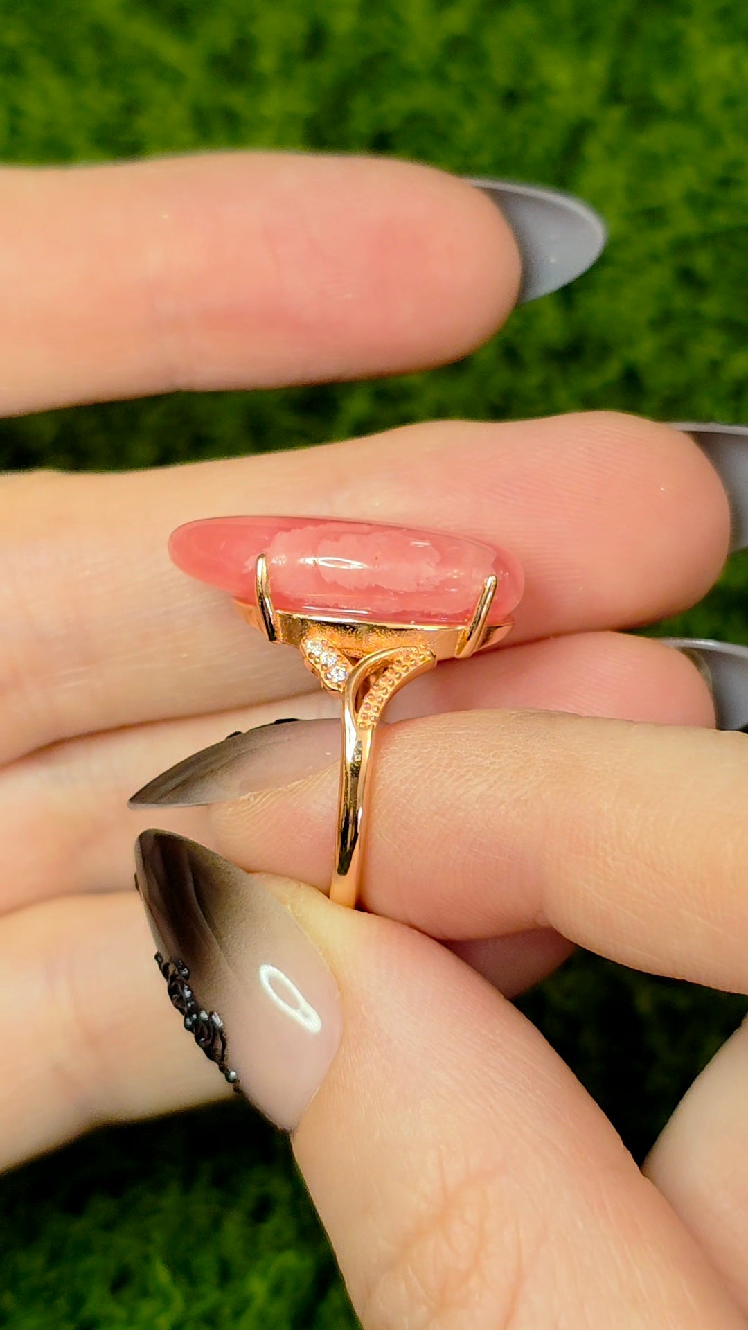 Rhodochrosite Rose Gold Teardrop Ring